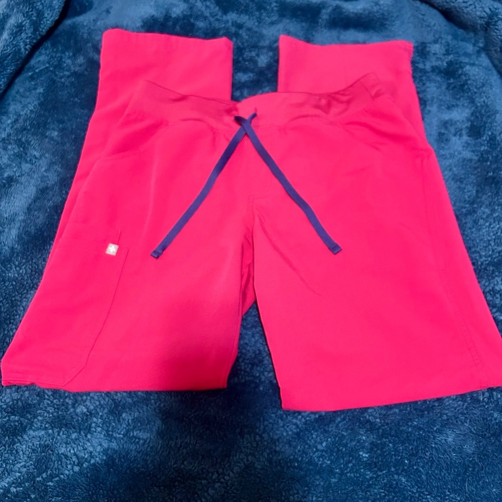 Figs Women's Pink Shorts with Blue Drawstring